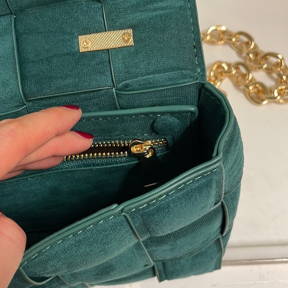 Padded cassette bag velvet green emerald gold chain - Picture 4 of 5